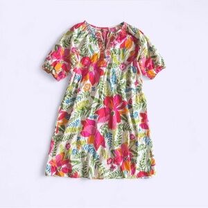 Bright Multicolor Floral Cotton Dress Pink Chicken Embroidered Farm Rio Vibes